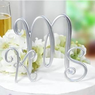 Silver Script Monogram Cake Topper - Wedding Collectibles