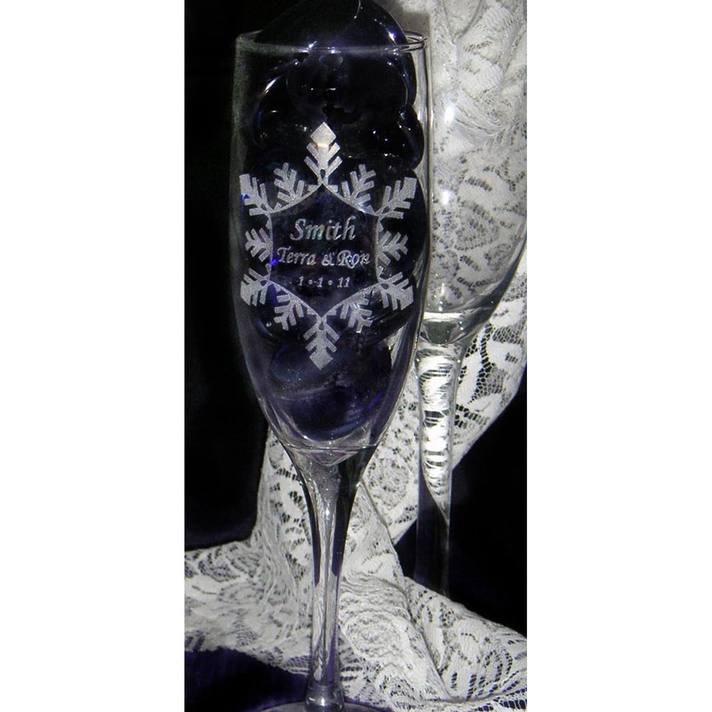 Snowflake Toasting Wedding Champagne Glass Flutes (Pair) - Wedding Collectibles