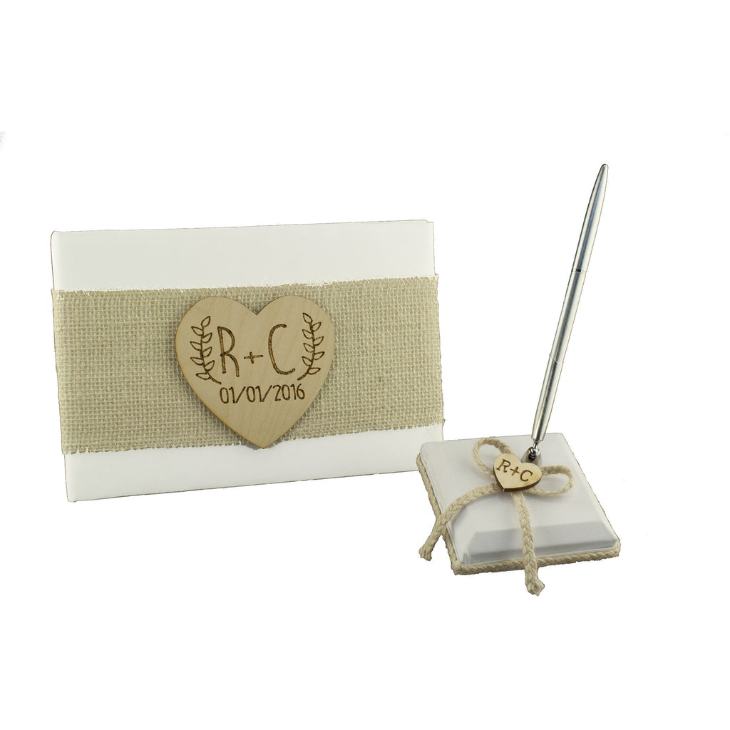 Personalized Rustic Wedding Guest Book and Pen Set - Wedding Collectibles