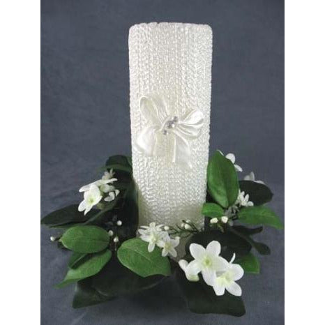 Stephanotis Wreath Candleholder with Wedding Unity Candle - Wedding Collectibles