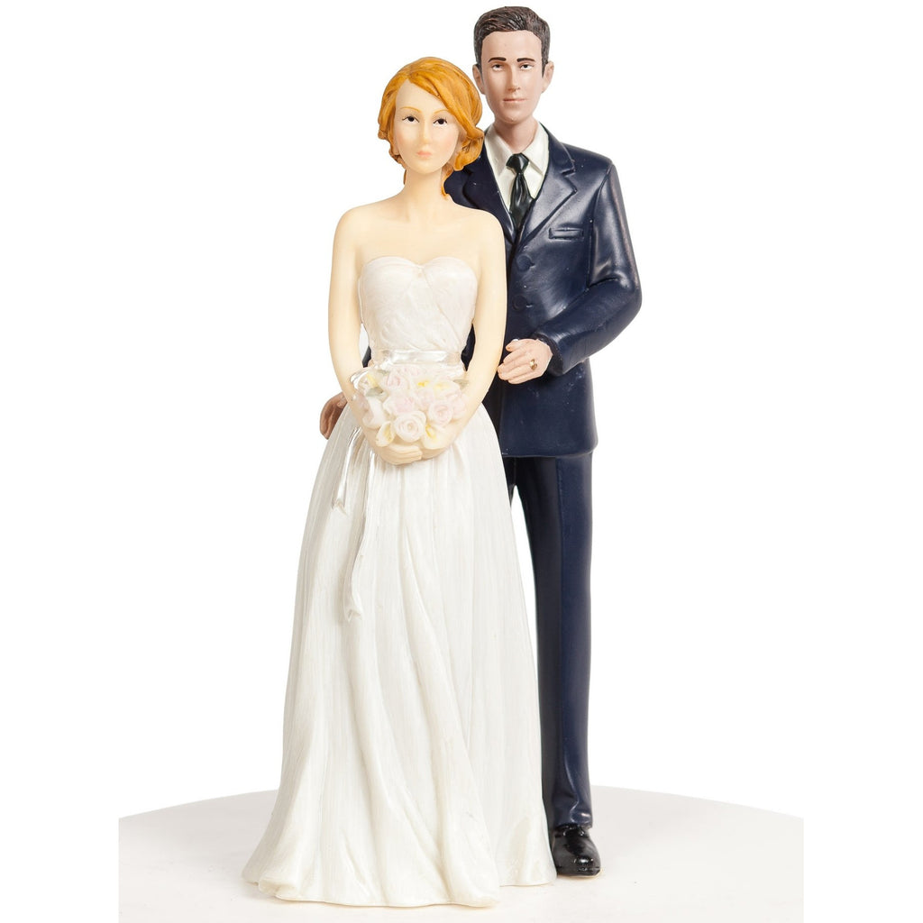 Stylish Contemporary Wedding Cake Topper - Bride and Groom in Navy Suit - Wedding Collectibles