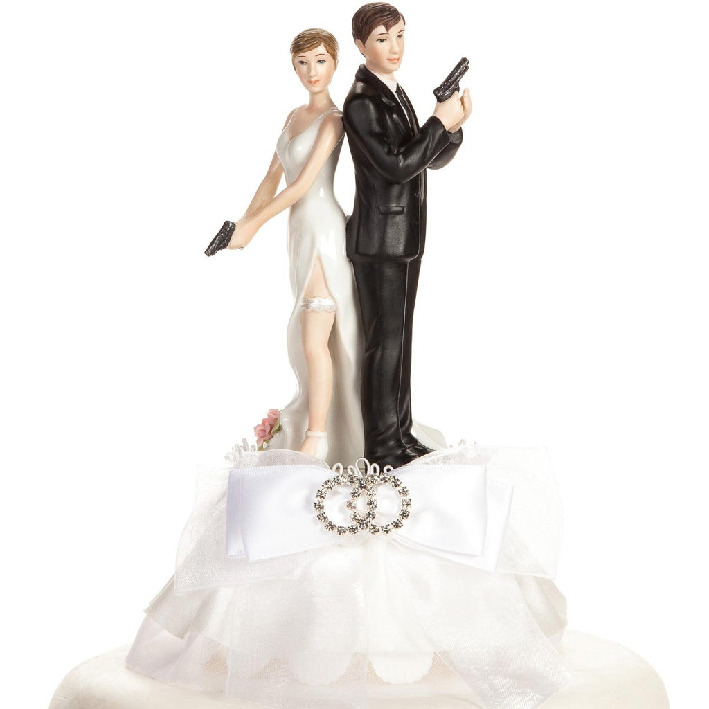 Super Sexy Spy Rhinestone Wedding Rings Cake Topper - Wedding Collectibles