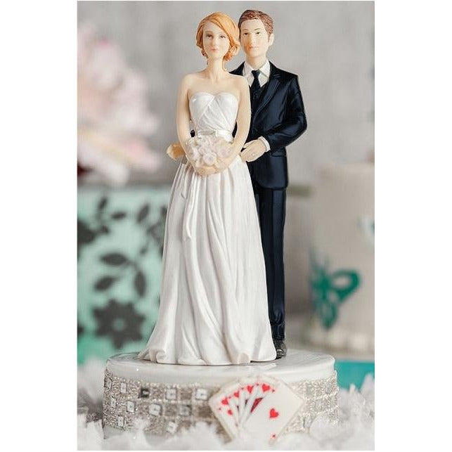 "Taking a Gamble" Interracial Las Vegas Wedding Cake Topper - Custom Hair Colors! - Wedding Collectibles