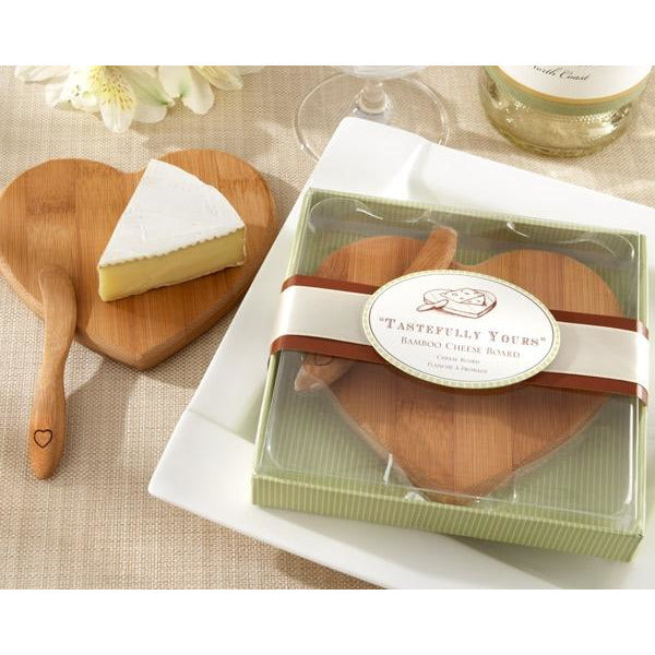 "Tastefully Yours" Heart-Shaped Bamboo Cheese Board - Wedding Collectibles