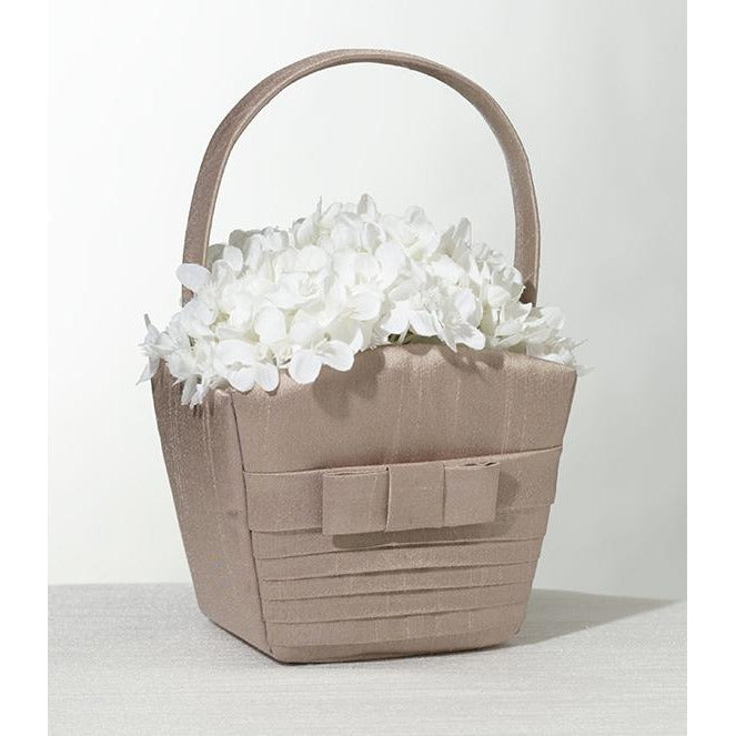 Taupe Pleated Silk Flower Basket - Wedding Collectibles