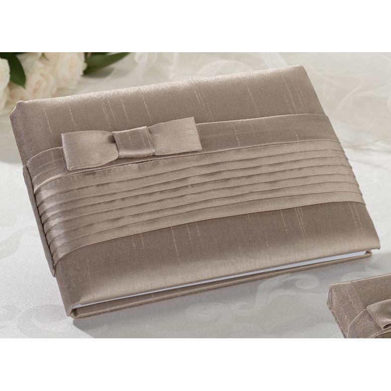 Taupe Pleated Silk Guestbook - Wedding Collectibles