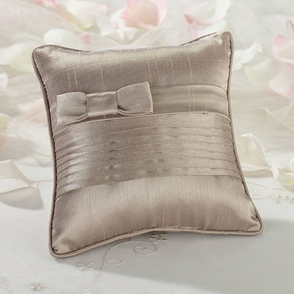 Taupe Pleated Silk Ring Pillow - Wedding Collectibles