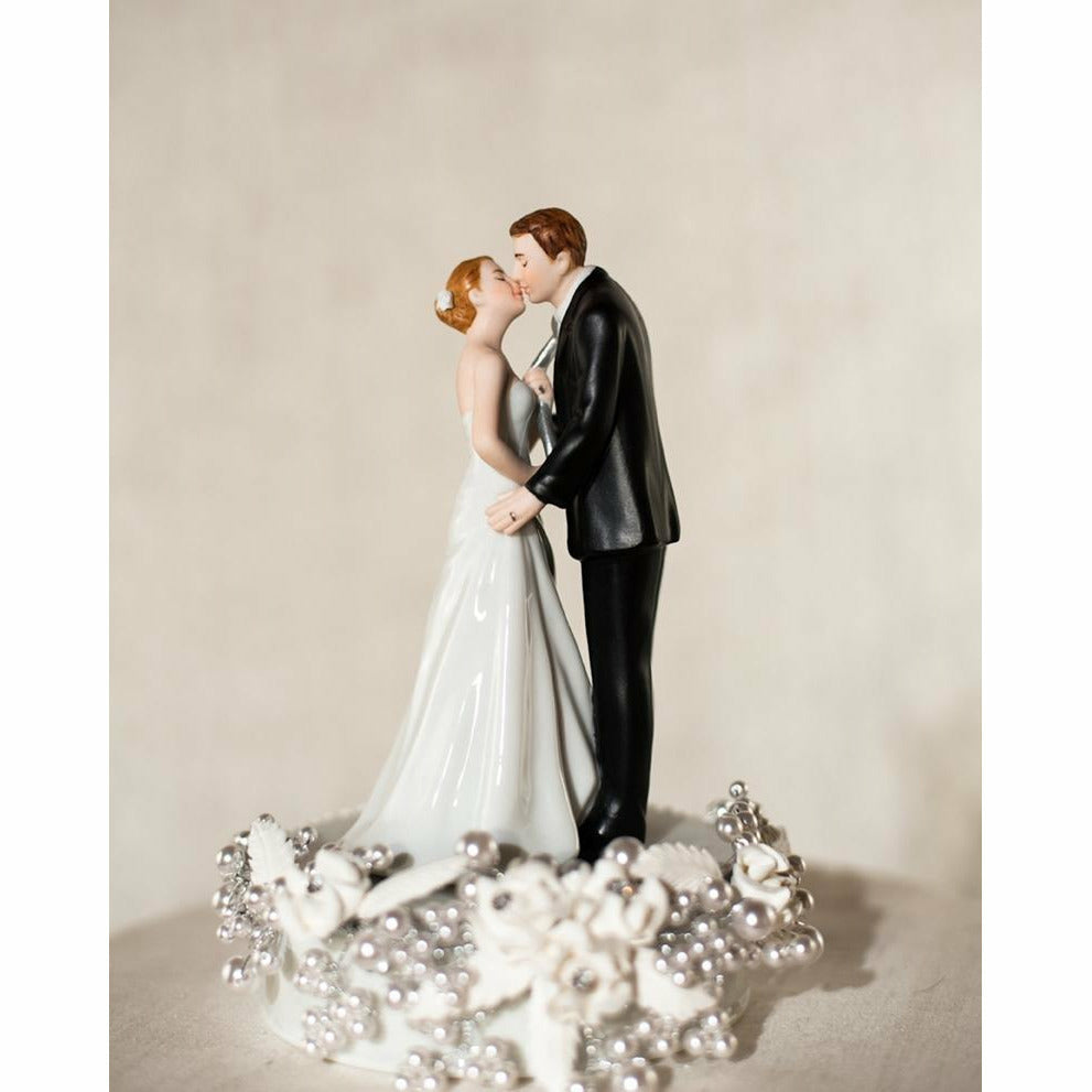 "Tie(ing) the Knot" Rose Pearl Wedding Cake Topper - Wedding Collectibles