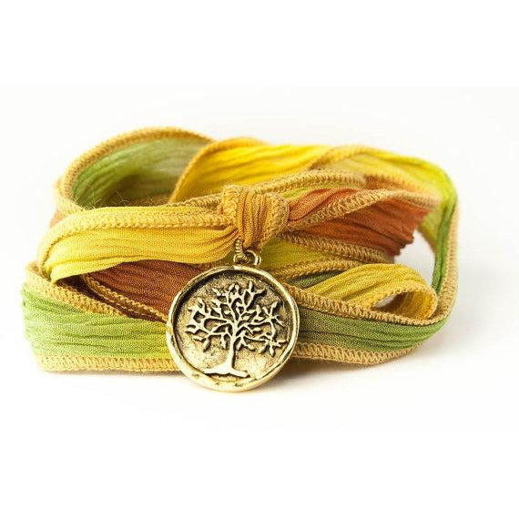 Tree of Life Jewelry, Silk Wrap Bracelet - Wedding Collectibles