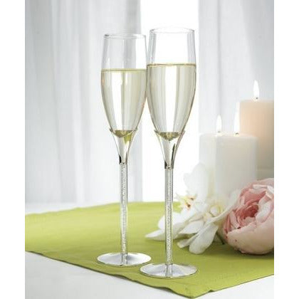 Tube Stem with Crystal Stones Flutes - Wedding Collectibles