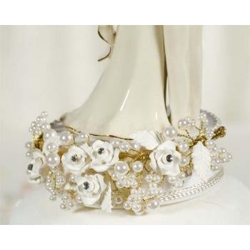 Gold Vintage Rose Pearl Cake Topper Base - Wedding Collectibles