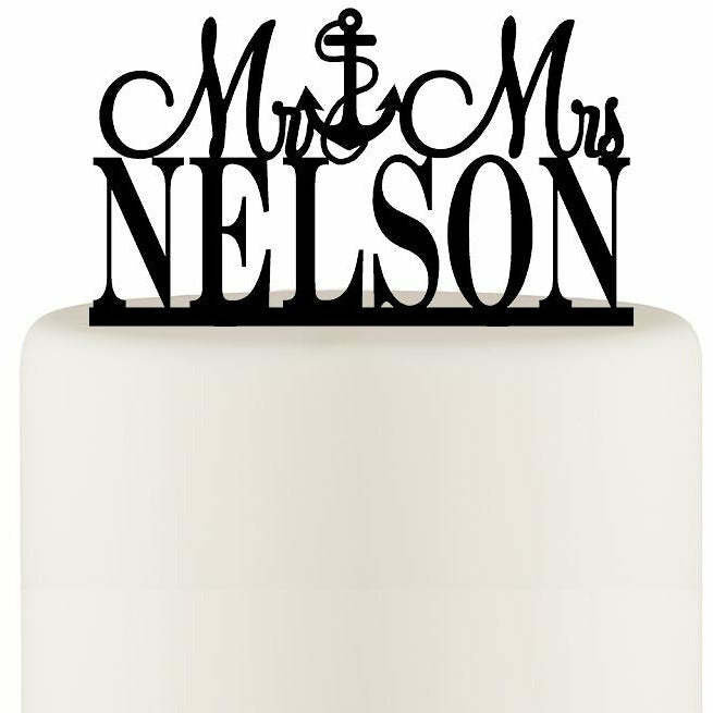 Wedding Cake Topper Mr and Mrs Anchor Design Personalized with YOUR Last Name - Wedding Collectibles
