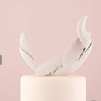 White Feather Porcelain Wedding Cake Topper - Wedding Collectibles