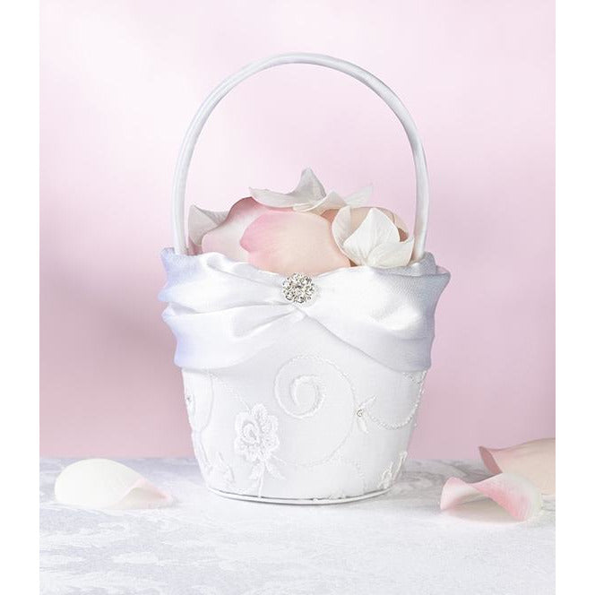 White Lace Flower Basket - Wedding Collectibles