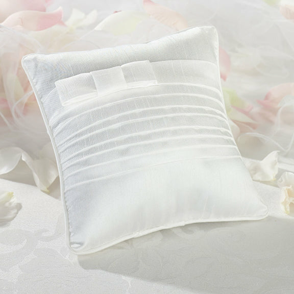 White Pleated Silk Ring Pillow - Wedding Collectibles