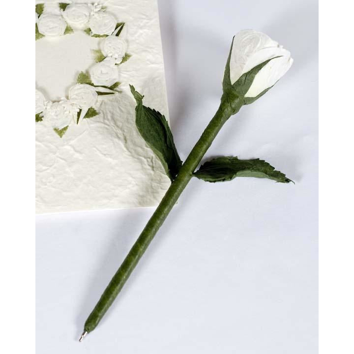 White Rose Natural Paper Wedding Pen - Wedding Collectibles