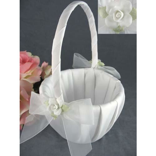 White Rose Wedding Flowergirl Basket - Wedding Collectibles