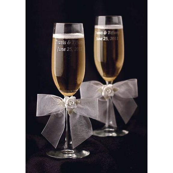 White Rose Wedding Toasting Glasses - Wedding Collectibles