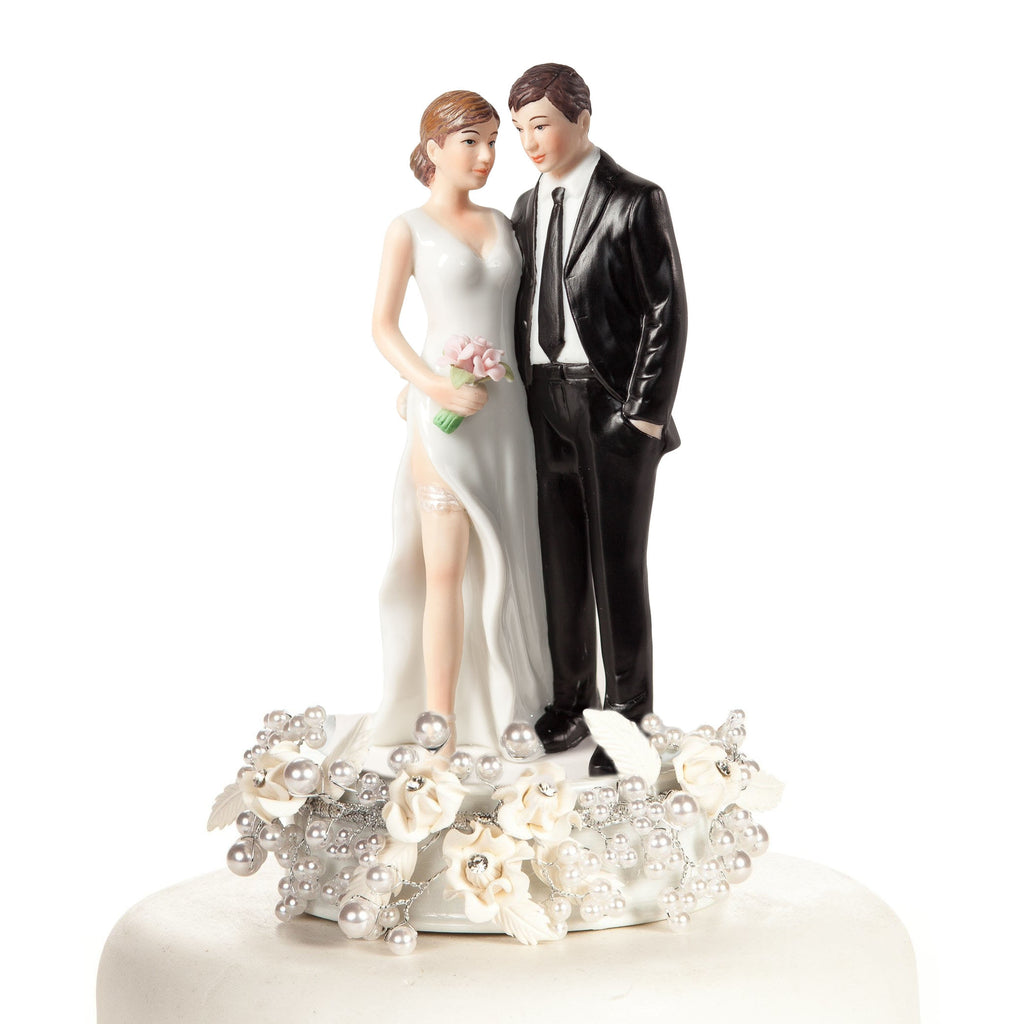 White and Silver Vintage Rose Pearl Tender Touch Wedding Cake Topper - Wedding Collectibles