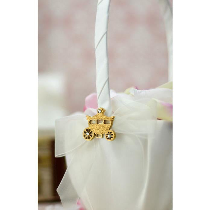 Elegant Fairy Tale Cinderella Coach Wedding Flowergirl Basket (Silver/Gold) - Wedding Collectibles
