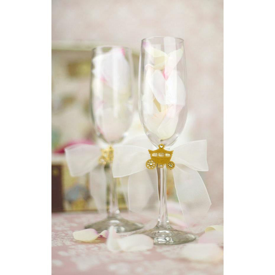 Elegant Fairy Tale Cinderella Coach Wedding Toasting Glasses (Silver/Gold) - Wedding Collectibles