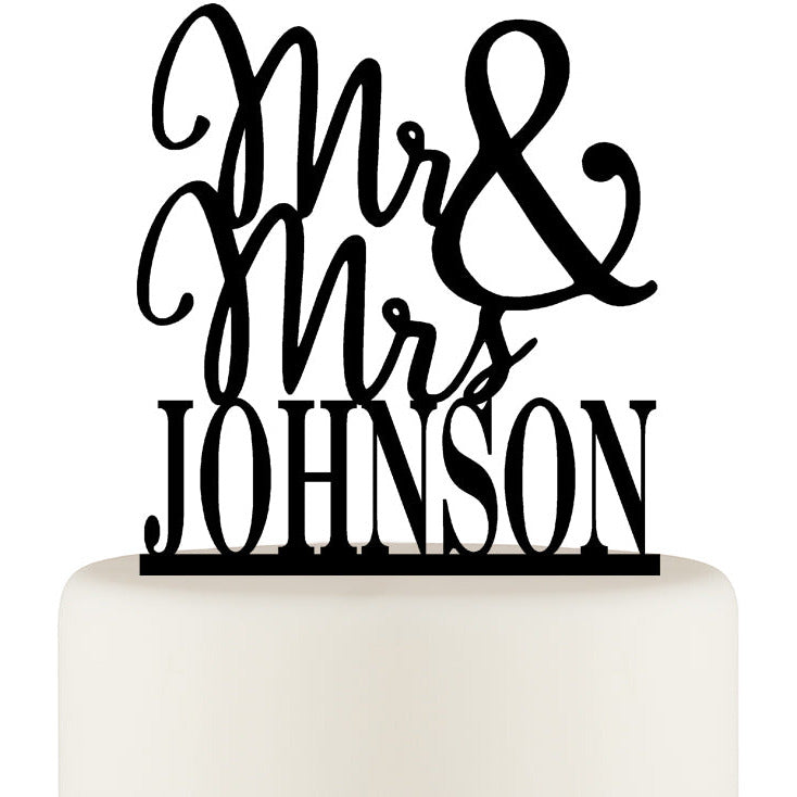 Mr and Mrs Wedding Cake Topper Stacked Design with YOUR Last Name - PERFECT for Long Last Names!! - Wedding Collectibles