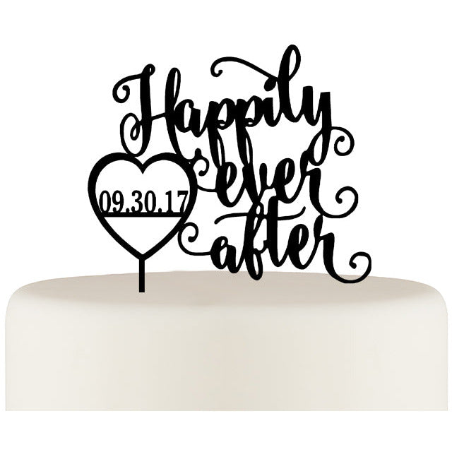 Happily Ever After Wedding Cake Topper with Your Wedding Date - Wedding Collectibles