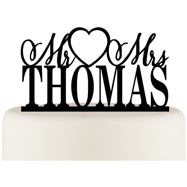 Mr and Mrs Wedding Cake Topper Heart Design Personalized with YOUR Last Name - Wedding Collectibles