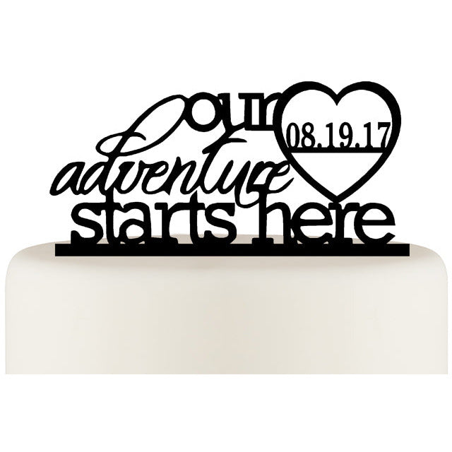 Our Adventure Starts Here Wedding Cake Topper with Your Wedding Date - Wedding Collectibles
