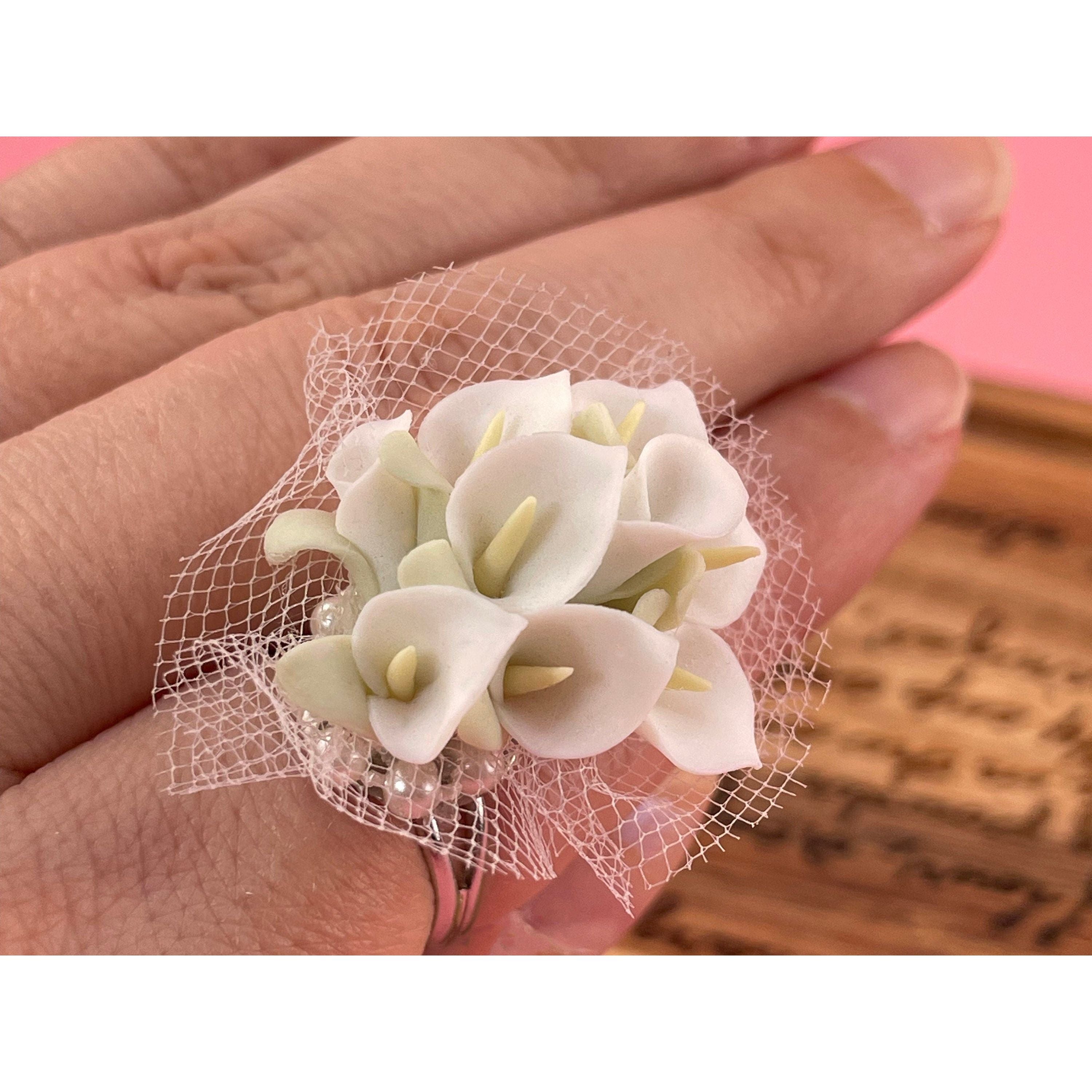 calla lily flower jewelry Calla Lily Ring, Statement Ring Porcelain Floral Ring, plant jewelry, wedding bridesmaids gift, Calla lilies terrarium jewelry Cottagecore