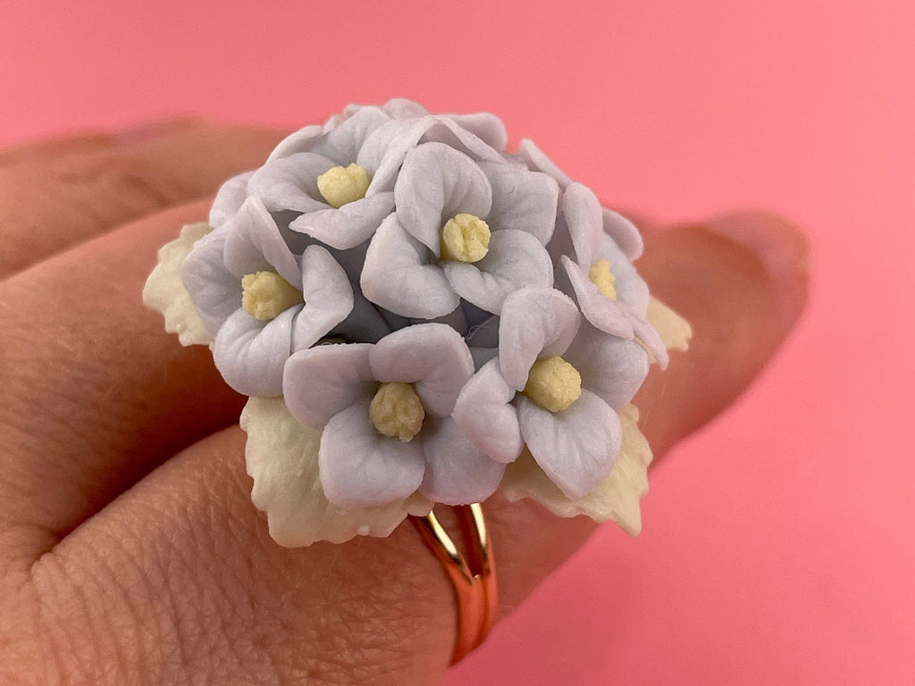 Blue Flowers Ring, Statement Ring Porcelain Floral Ring, plant jewelry, wedding bridesmaids gift, flowers terrarium jewelry Cottagecore - Wedding Collectibles