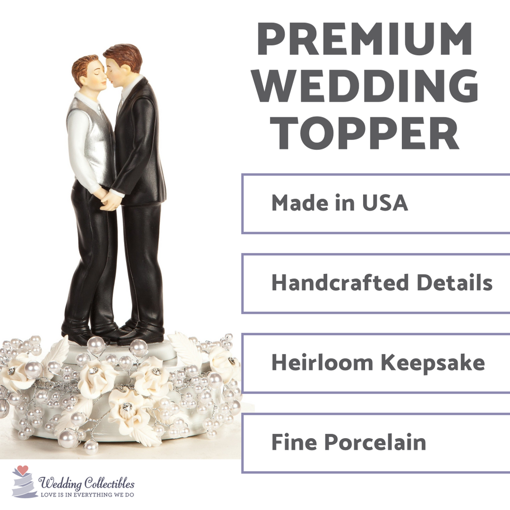 Romance Gay Rose Pearl Wedding Cake Topper (Silver or Gold) - Wedding Collectibles
