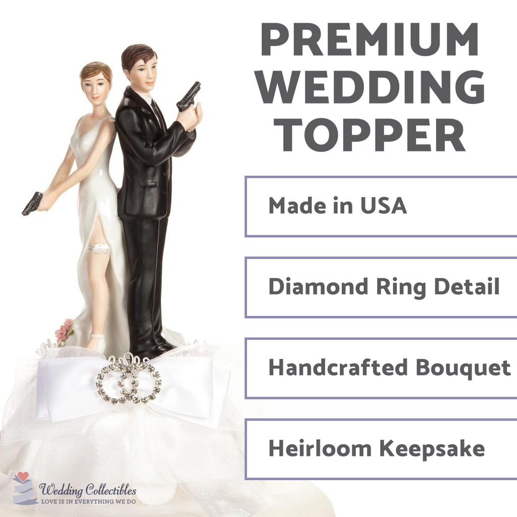 Super Sexy Spy Rhinestone Wedding Rings Cake Topper - Wedding Collectibles