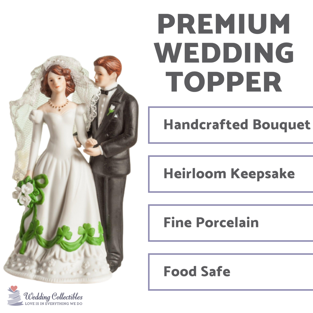 Irish Bride and Groom Shamrock Accent Wedding Cake Topper Figurine - Wedding Collectibles