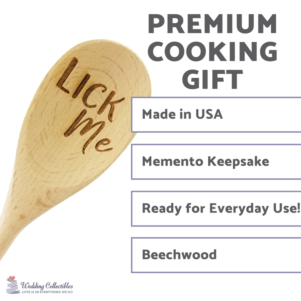 Engraved Lick Me Wood Spoon Gift - 14 inch- hostess gift, shower favor, engraved spoon, stocking stuffer - Wedding Collectibles