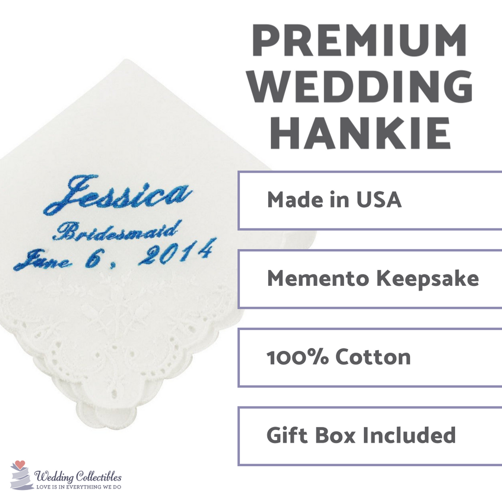 Cursive Custom Bridesmaid Wedding Handkerchief - Wedding Collectibles