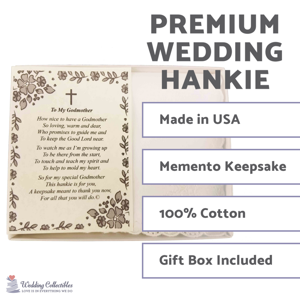 Personalized Baptism Christening Dedication To My Godmother Poetry Handkerchief - Hankies Gift Keepsake - Wedding Collectibles