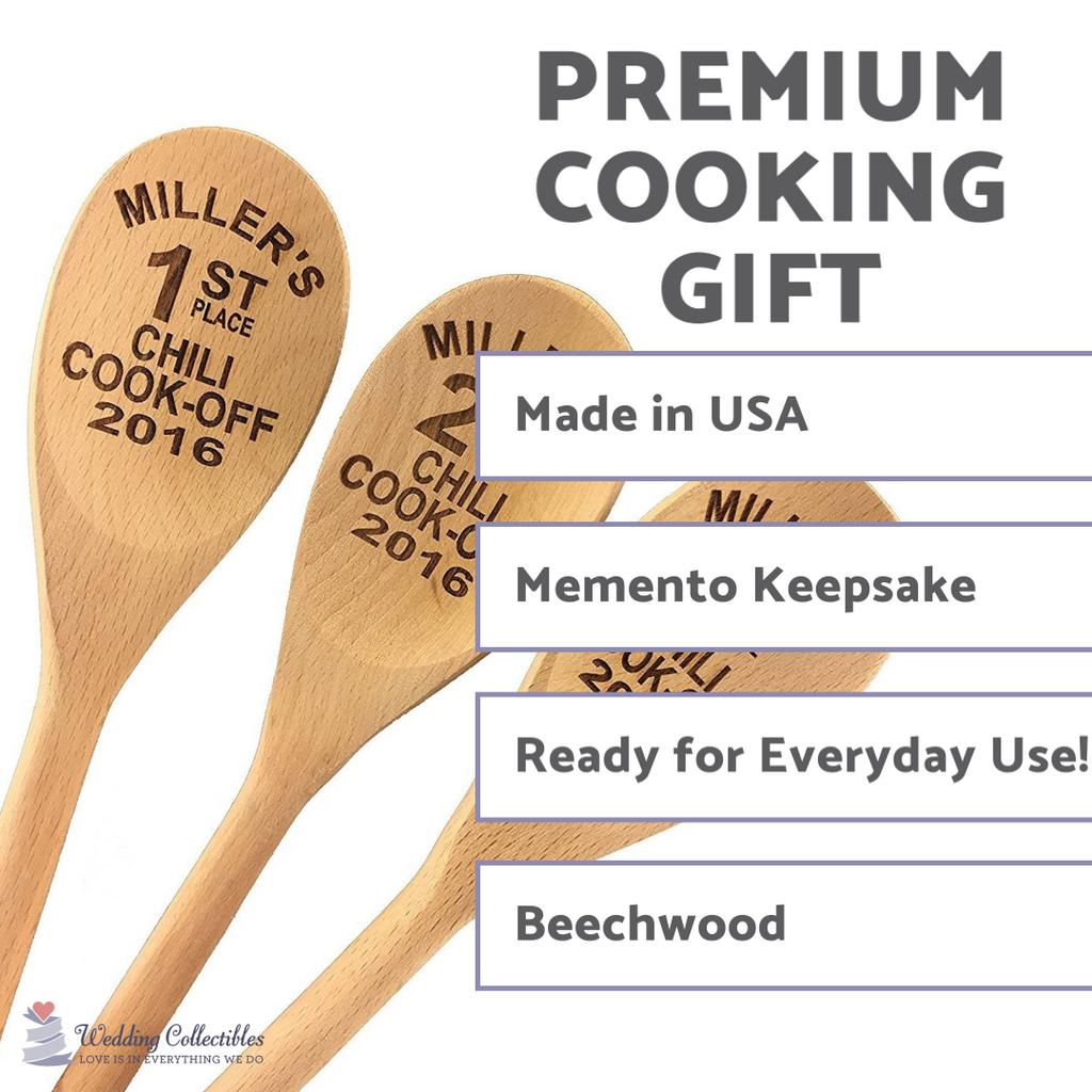 Chili Cook Off Custom Engraved Wood Spoon Prizes (Set of 3) - Wedding Collectibles