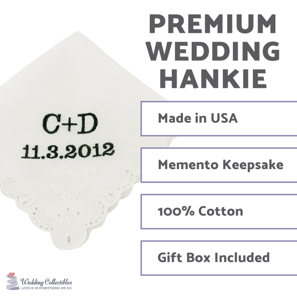 Block Monogram Wedding Handkerchief - Wedding Collectibles