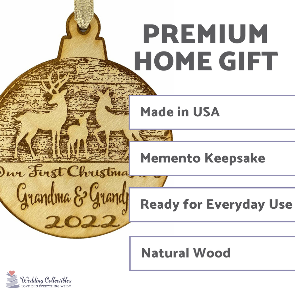 Grandma and Grandpa's First Christmas Christmas Ornament (2022) - New Born Reindeer Design- Year and New Grandparents Engraved Baby First Christmas Gift Baby Shower Holiday Wood - Wedding Collectibles