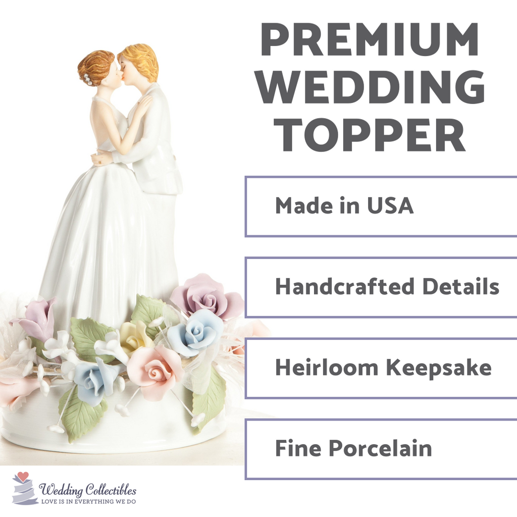 Pastel Rose Gay Lesbian Wedding Cake Topper - Wedding Collectibles