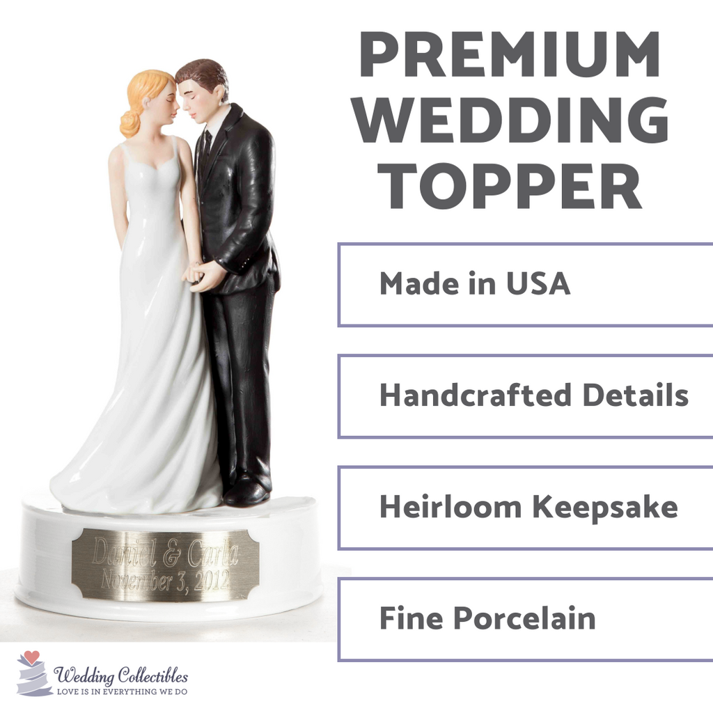 Engraveable Porcelain Bride and Groom Wedding Cake Topper - Wedding Collectibles
