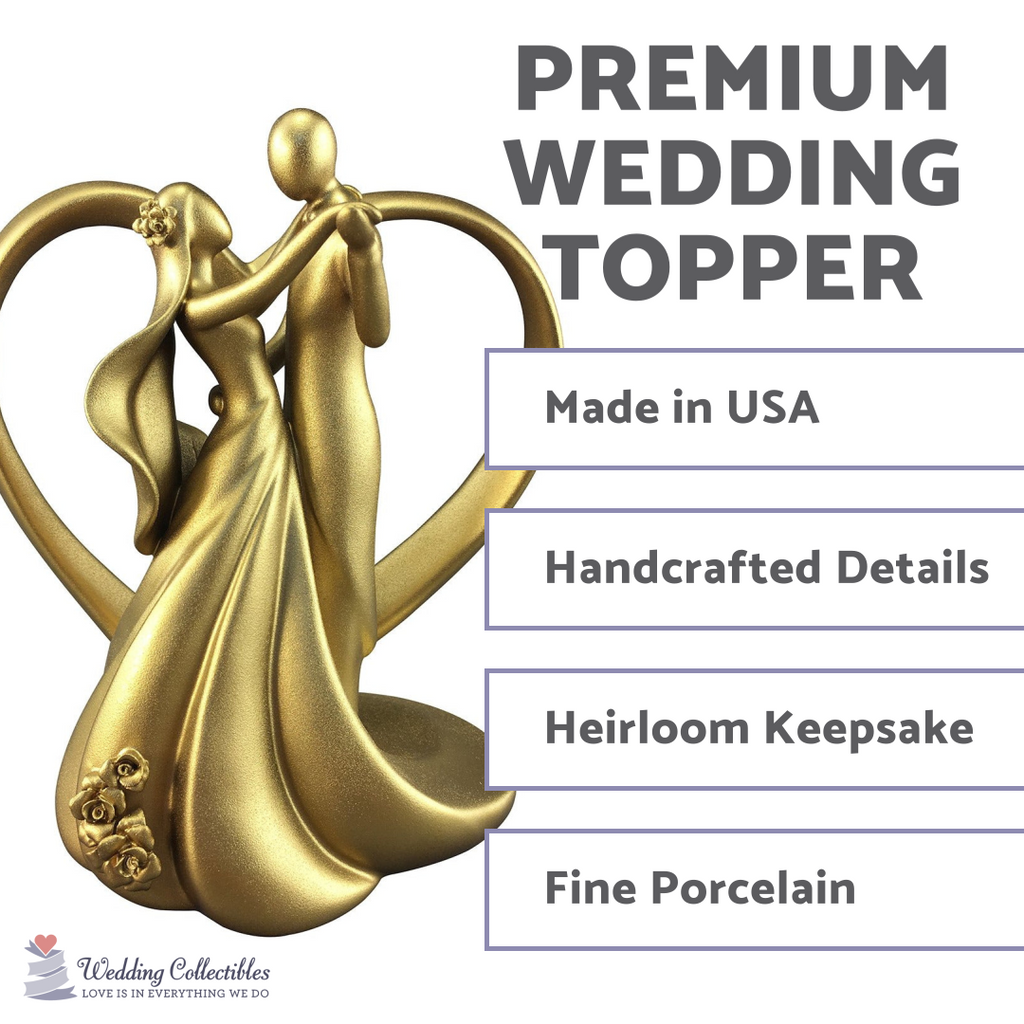 Gold Stylized Dancing Wedding Cake Topper - Wedding Collectibles